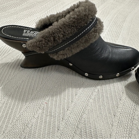 Salvatore Ferragamo dark brown leather studded mule clogs, size 8, wedge - Picture 6 of 15